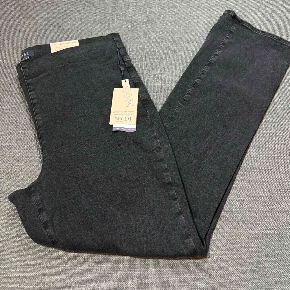 NYDJ Women's Jeans Pull on Slim Bootcut Trinity Wash Back Pockets Black Size 1XT